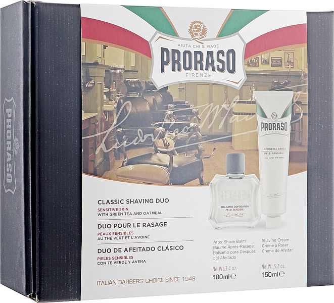 Набір для гоління чутливої шкіри Proraso White Line (sh/cr/150ml + ash/balm/100ml) Proraso White Line kit фото