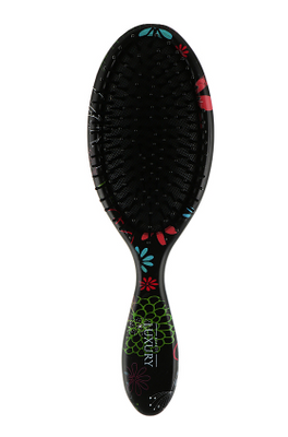 Масажна щітка для волосся, HB-08-06, чорна з квітами Beauty LUXURY HB-08-06 фото